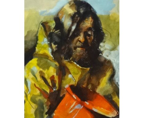 Robert Lenkiewicz (1941-2002) watercolour 'Jim the Fisherman',  Project 7 Gossip on the Barbican, circa 1978, unsigned, 34cm 