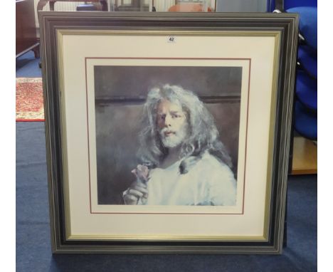 Robert Lenkiewicz (1941-2002) 'Self Portrait holding Rose 1998', print, signed, No.59/500, 46cm x 46cm.