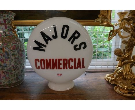 Automobilia: a vintage opaque glass 'Majors Commercial' petrol pump globe, 40cm high.&nbsp; 