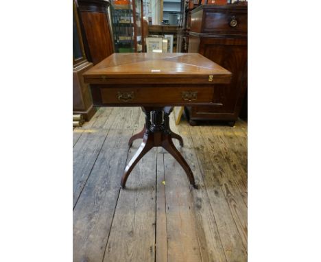 A circa 1900 mahogany envelope card table, with frieze&nbsp;drawer and pedestal base, 54.5cm wide. 