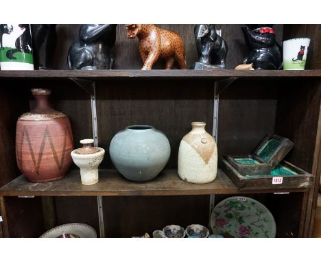 Studio Pottery:&nbsp;a mixed group of items, to include an Upchurch vase, largest 31cm high. (7) 