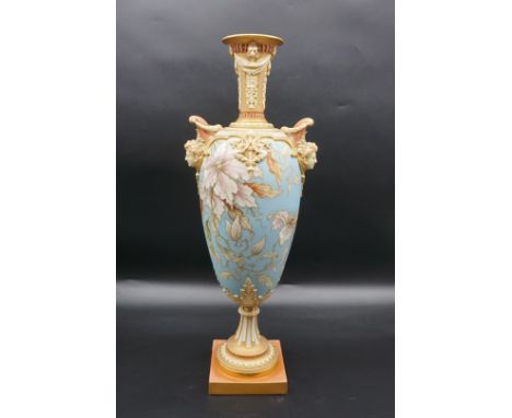 A large and impressive late Victorian Royal Worcester twin handled pedestal vase, 55cm high.&nbsp; &nbsp; &nbsp; 