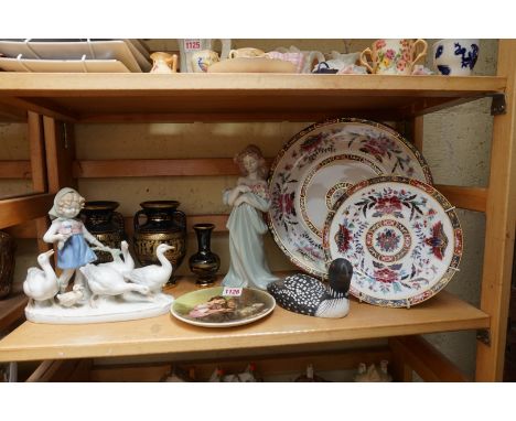 A mixed group of ceramics, to include: two Royal Worcester Imari plates,&nbsp;largest 30.5cm high; and a Lladro figure, 25.5c