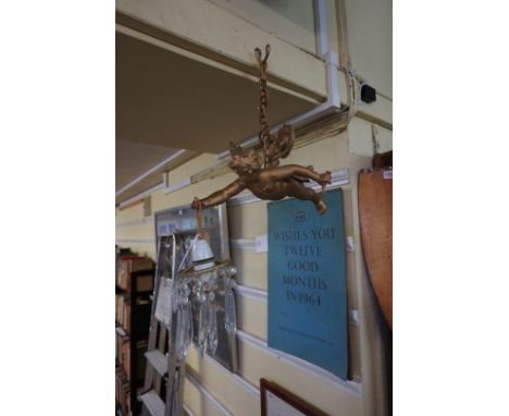 A vintage gilt metal cherub ceiling light.&nbsp; 