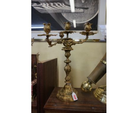 A rococo style gilt brass four light candelabrum,&nbsp;44.5cm high.&nbsp; 