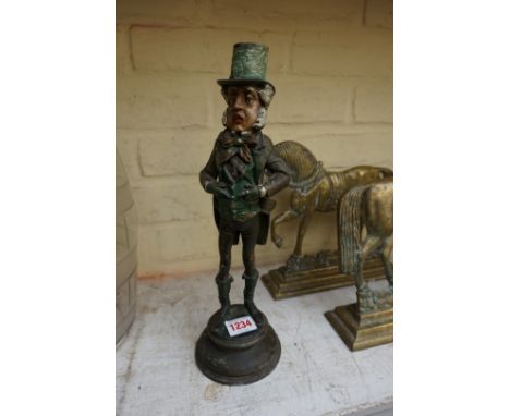 A polychrome painted metal novelty Mr Micawber candlestick,&nbsp;33cm high. 