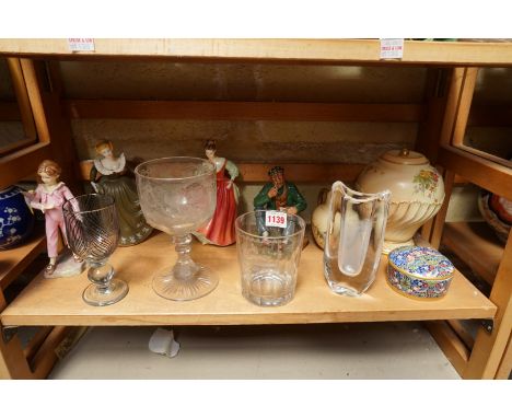 A mixed group of ceramics, to include: two 19th century glasses, one engraved with a horse &amp; jockey and inscribed 'Wyndha