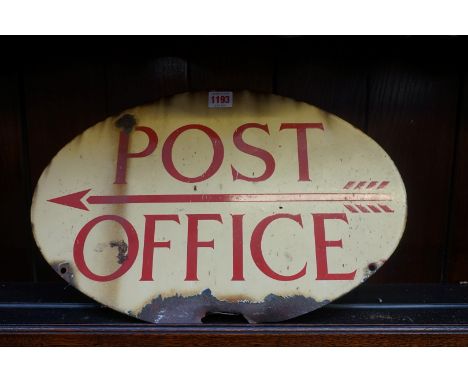 An enamel 'Post Office' double sided oval sign, 45.5cm wide.&nbsp; 