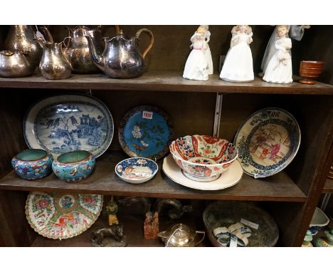 A small collection of Chinese porcelain and cloisonne enamel, 18th century and later; together with two Japanese items. (8) 