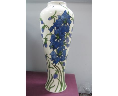 A Moorcroft Pottery Vase in the 'Delphinium' Design by Kerry Goodwin, shape  121/14, 36cm high.