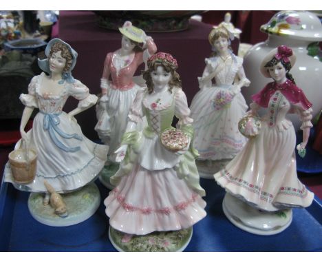 Five Royal Worcester Figurines, The Village Bride, The Milkmaid, Noelle, Sunday Best and The Queen of The May:- One Tray 