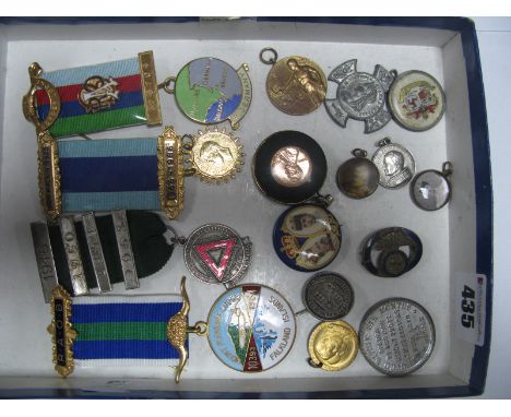 Fusilier's Enamel Brooch, Safe Driving medal with four year bars, Falklands Mt Pleasant Lodge Buffalo medallion, Blackpool an