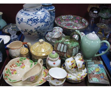 Chinese XIX Century Blue & White Pottery Teapot, featuring battle scenes, 21cm high (handle absent), ginger jar Famille Rose 