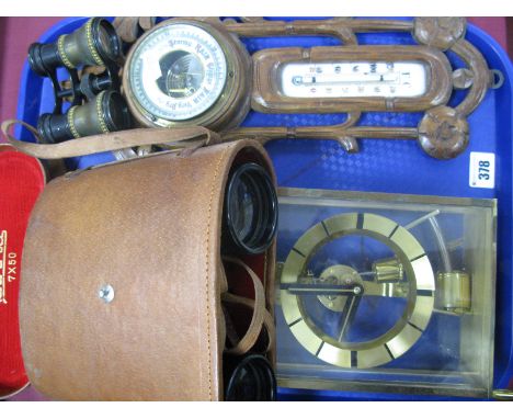 A Kundo Mantle Clock (foot absent), barometer, Octra 7 x 50 binoculars, opera glasses:- One Tray