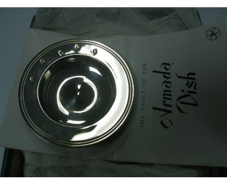 A Hallmarked Silver "Armada" Dish, bearing feature hallmarks, diameter 9.5cm, with leaflet.