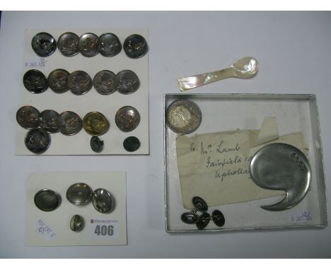 A Collection of Firmin Buttons, together with four further plain buttons, a pair of hallmarked silver gent's cufflinks, mothe