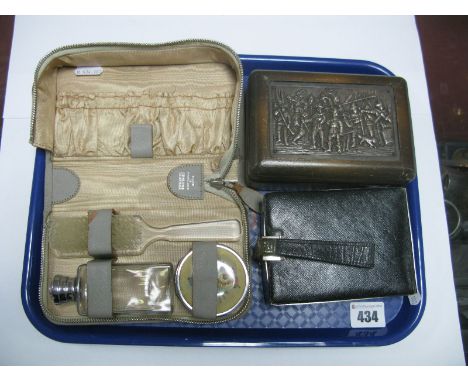 A Lady's Combination Compact/Case, opening both sides with fitted compartments, compact and mirror; together with a trinket b