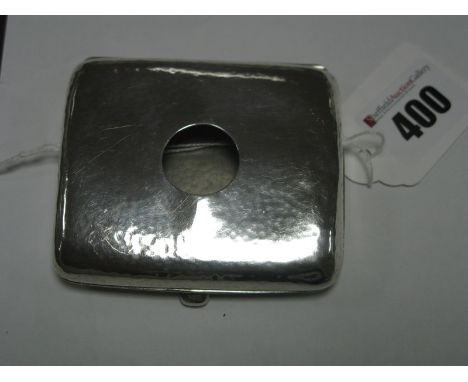 A Hallmarked Silver Cigarette Case, of plain rounded square form with circular opening to the front.