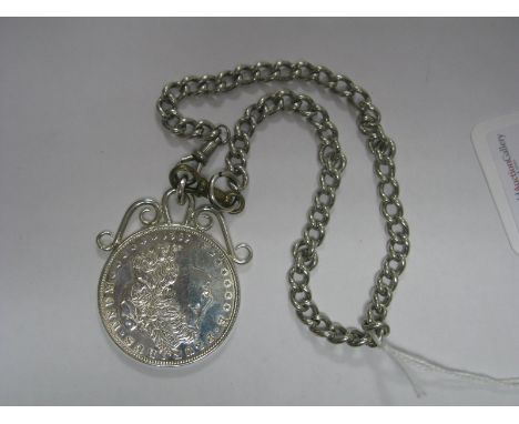 A U.S.A 1921 Morgan Type Dollar, with applied scroll pendant loop; together with a curb link chain. 