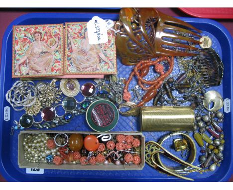 A Mixed Lot of Costume Jewellery, including a "Fiorenza" diamante set bracelet (damage), costume brooches, a large mantilla h