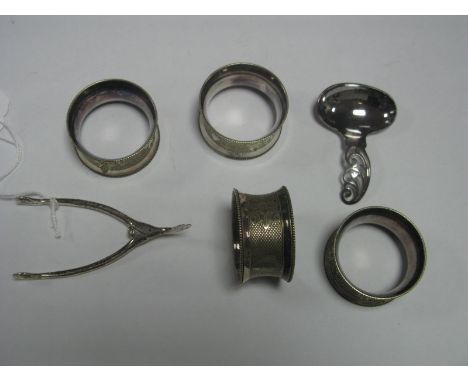 A Pair of Novelty Hallmarked Silver Sugar Nips, as a wishbone, initialled; a decorative caddy spoon with pierced handle and a