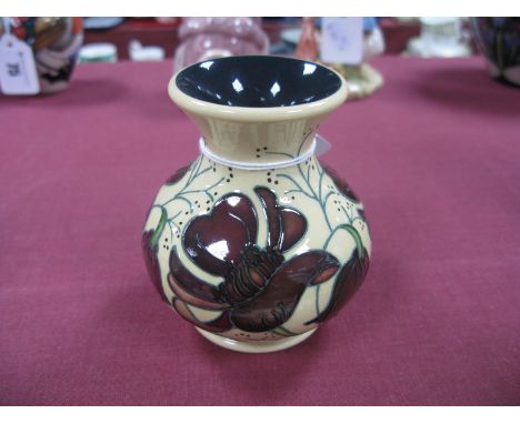 A Moorcroft Pottery Vase in the 'Chocolate Cosmos' Design by Rachel Bishop, shape M1/3, 9cm high.