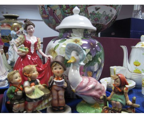 A Royal Doulton Figure 'Helen; HN3886, Beswick Jemima Puddle-duck (1994), three Hummel figure, ovoid vase:- One Tray