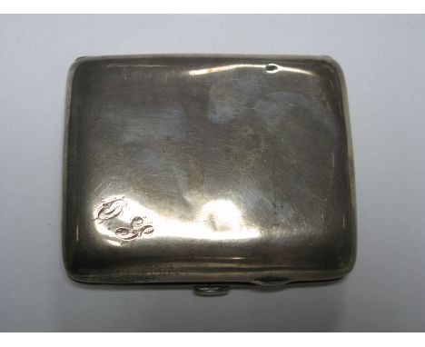 A Hallmarked Silver Cigarette Case, of plain rounded rectangular form, initialled.