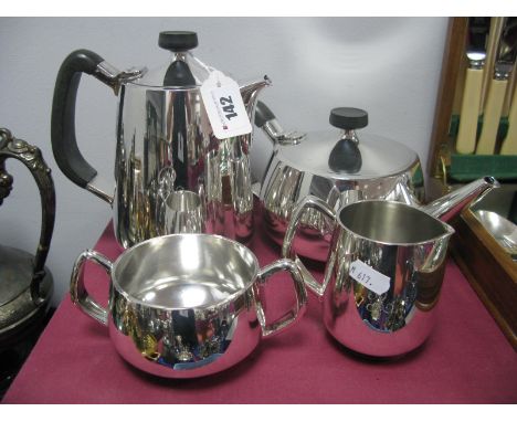 A Walker & Hall EPBM Four Piece Tea Set, each of plain modernist design, initialled "R", numbered 17119. (4)