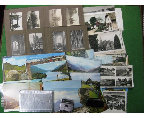 A Timex Water Resistant Gents Wristwatch, Mosda streamline lighter, cigarette case, multi blade knife, a quantity of postcard