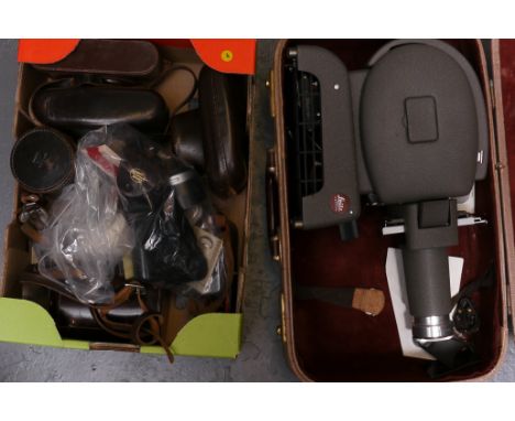 Leica Items: a Prado Projector in Makers case with camera cases, meters and other items (2 boxes)