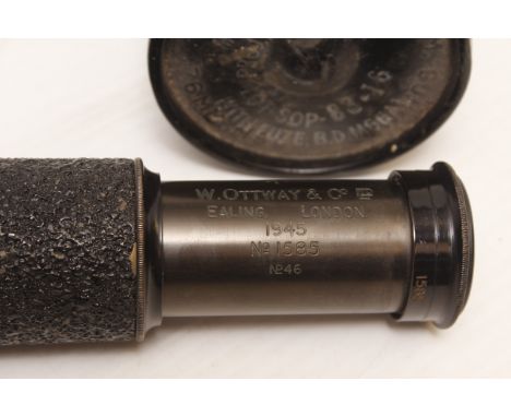 Ottway Naval Telescope, Patt 12100, engraved with broad arrow and '1945' in a shell storage tube. Reputed to have been issued