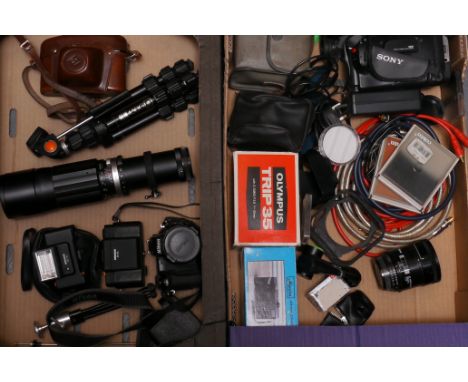 Cameras and Accessories: a Minox 35ML with flash, an f/2.8 55mm AF Micro Nikkor with a range of other items (2 trays)