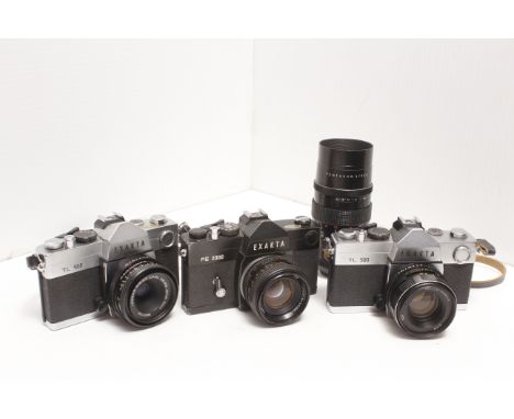 Exakta Cameras, TL 500 and FE 2000 models with an f/4 200mm Pentacon lens