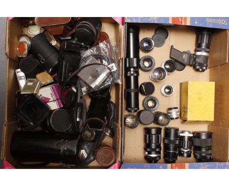 Lenses and Accessory Items, an f/4.5 35mm Lydith lens with f/3.5 and f/2.8 50mm Tessar lenses with a quantity of various othe