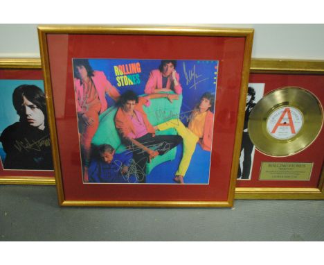 Rolling Stones, limited edition 3/200 gold presentation disc with a photograph of the group 18" X 14", a colour signed photog