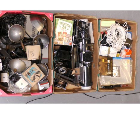 A Quantity of Various Accessories, including bellows, Kobold flash units, Polaroid backs and more (3 boxes)