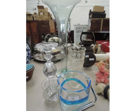 A selection of glassware including candlestick, vases etc