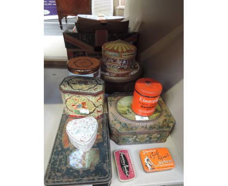 A collection of vintage tins including Cycle Repair outfit and contents