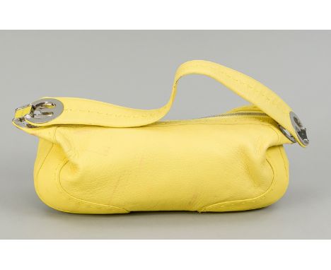   Escada, Baguette Shoulder Bag, sonnengelbes genarbtes Leder, silberfarbene Hardware,   kurzer Schulterriemen an Logo-Metall
