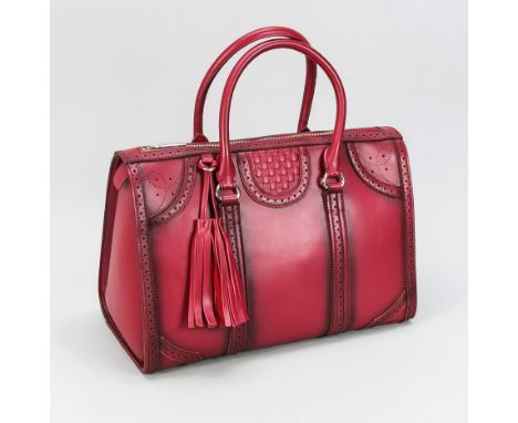   Gucci, Vintage Henkeltasche, bordeauxfarbenes Glattleder mit Stanzungen und partieller   Logo-Prägung, silberfarbene Hardwa