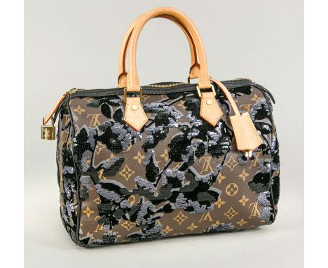   Louis Vuitton, Monogram Fleur De Jais Sequin Speedy 30, gummiertes Baumwollgewebe im   klassischen Logoprint-Design mit par