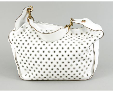   Escada, Hobo Shoulder Bag, weißes Glattleder mit aufgesetzten facettierten Ziersteinen,   goldfarbene Hardware, kurzer brei