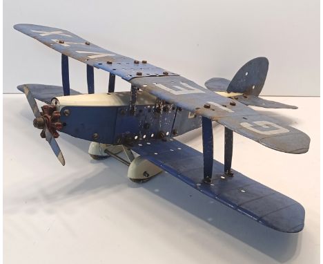 MECCANO CONSTRUCTOR BIPLANE c1931 IN A BLUE &amp; WHITE FINISH NO. G-EVTX