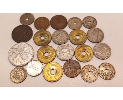 COINS - MIXED TIN OF FOREIGN VINTAGE COINS