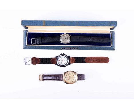 Two vintage Hamilton wristwatches, comprising a gentleman's gold plated, self winding example with date aperture, a ladies pl