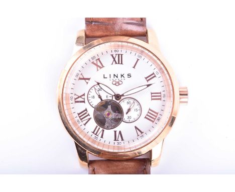 A Links of London automatic wristwatch, the engine turned dial with gilt Roman numerals, subsidiary seconds dial and 24 hour 