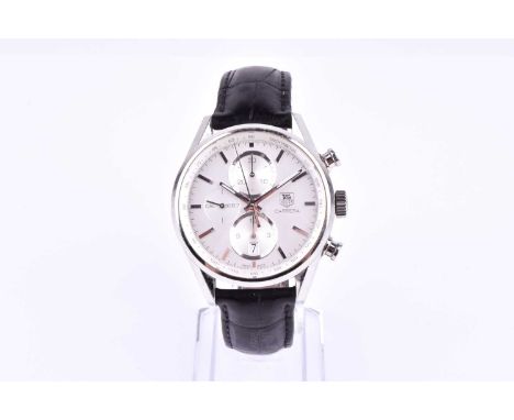 A Tag Heuer Carrera automatic chronograph wristwatch the silvered dial with baton indices, date aperture and subsidiary chron