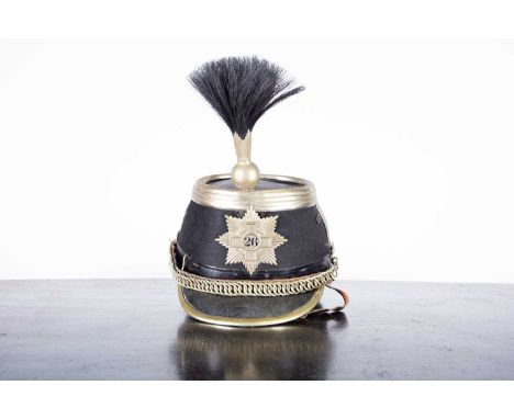 A Swiss Army 1898 model Dragoons Shako, the cap badge for 26th regiment, with leather front and rear peaks and wool body with