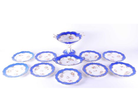 A Victorian porcelain part dessert service, Staffordshire, circa 1870, with printed and hand painted floral spray decoration 